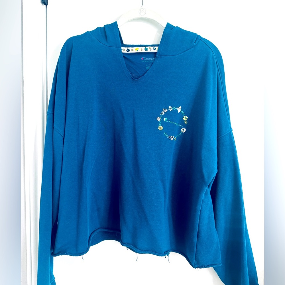 champion blue cropped hoodie